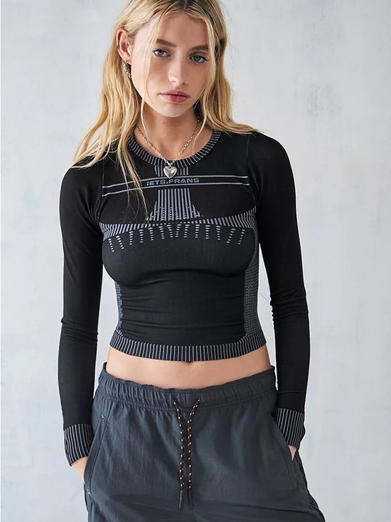Urban Outfitters Tops - UO iets frans... Black Lara Long-Sleeved Longline Tie-Back Top